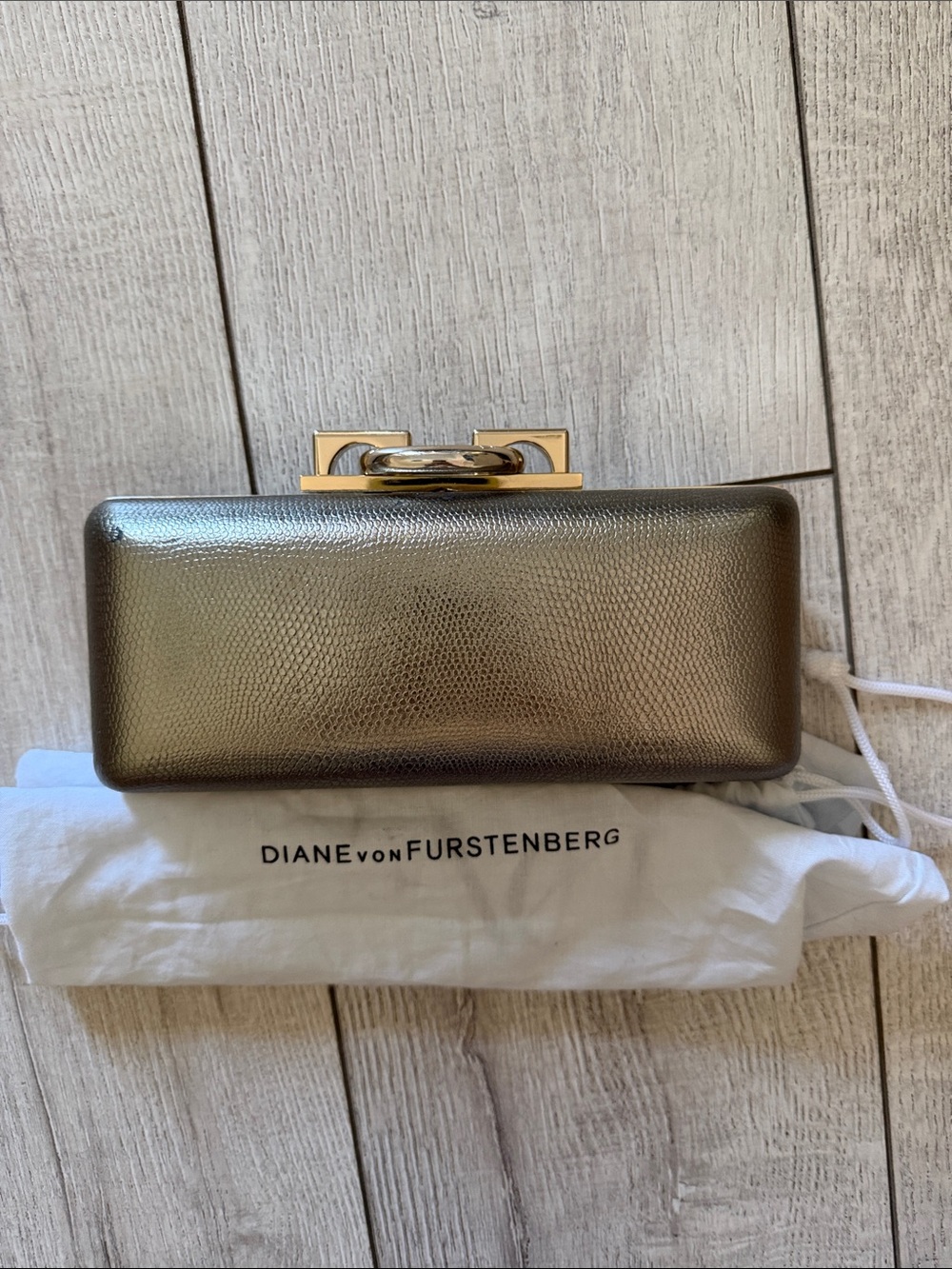 Diane von Furstenberg Metallic Bronze-Gold Hardcase Clutch